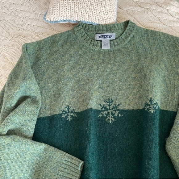 VTG Old Navy Wool Knit Forest Green Sweater, Size L - Picture 7 of 9